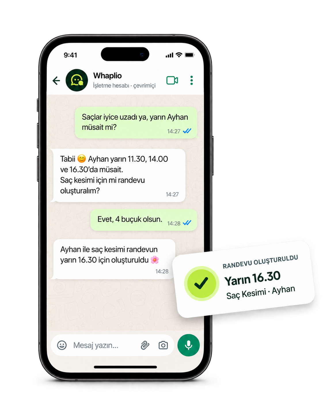 Whaplio yapay zekâ destekli WhatsApp randevu asistanı