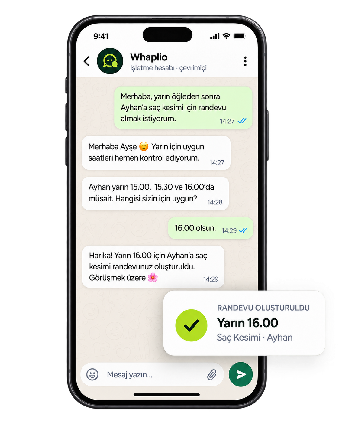 Whaplio WhatsApp randevu sistemi